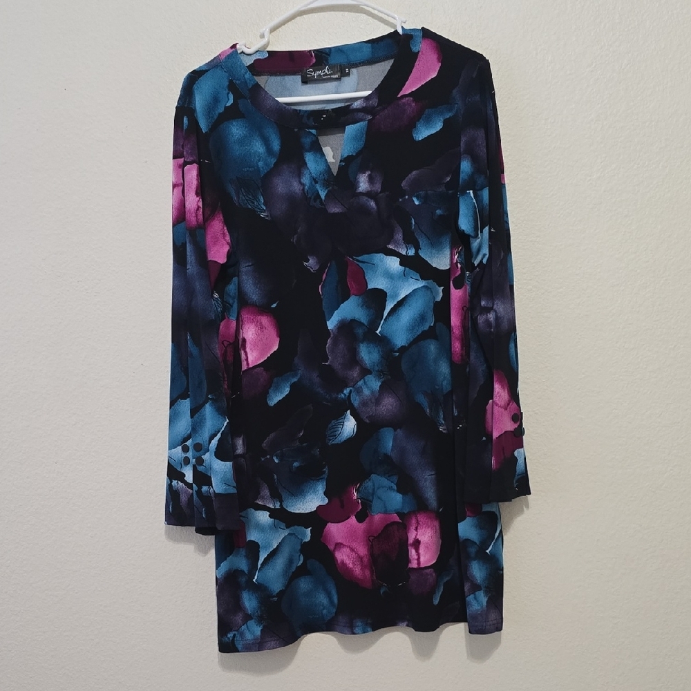 Sympli Blue and‎ Purple Floral Tunic/ Dress 12